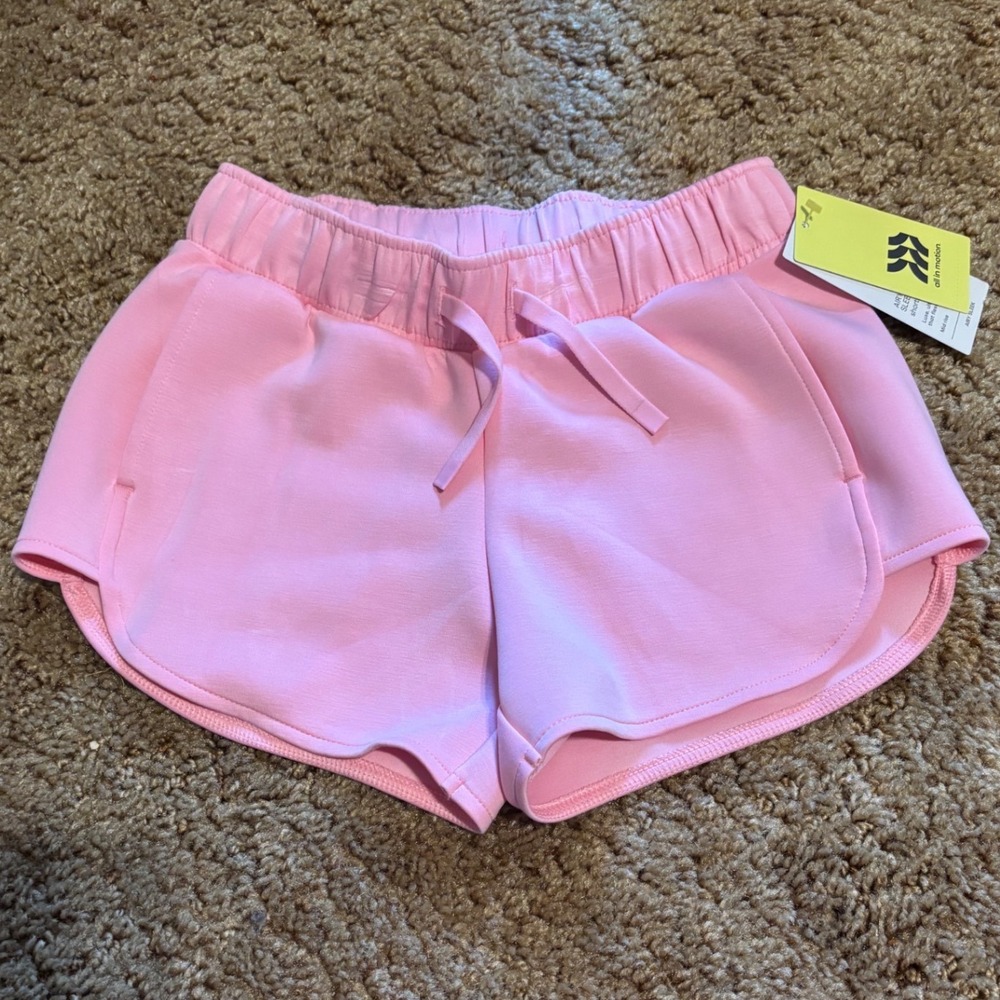 All in Motion Girls Pink Airy Sleek Shorts Size M 8 NWT Drawstring Pockets